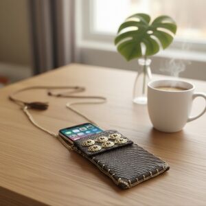 Spring Street leather and gold crossbody phone pouch